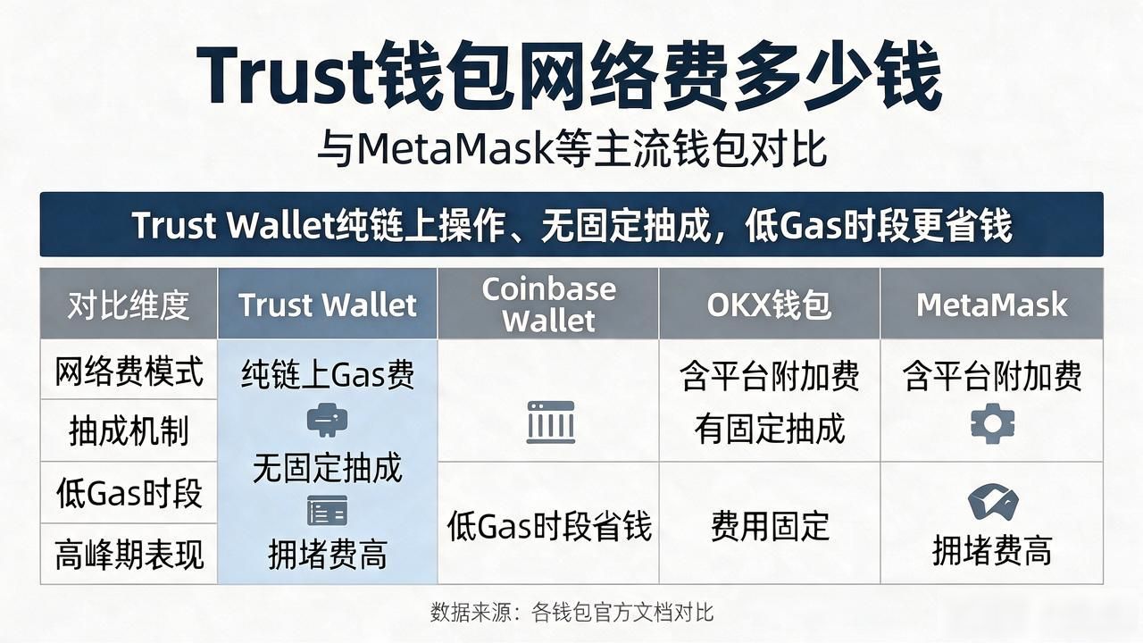 Trust钱包网络费多少钱,跟MetaMask等主流钱包对比