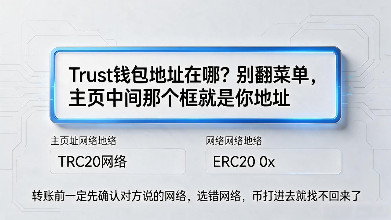 Trust钱包地址在哪？别翻菜单，主页中间那个框就是你地址