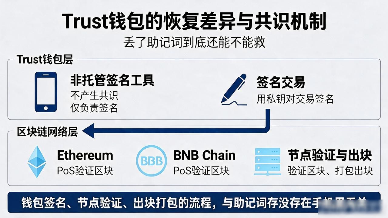 Trust钱包的恢复差异与共识机制，丢了助记词到底还能不能救