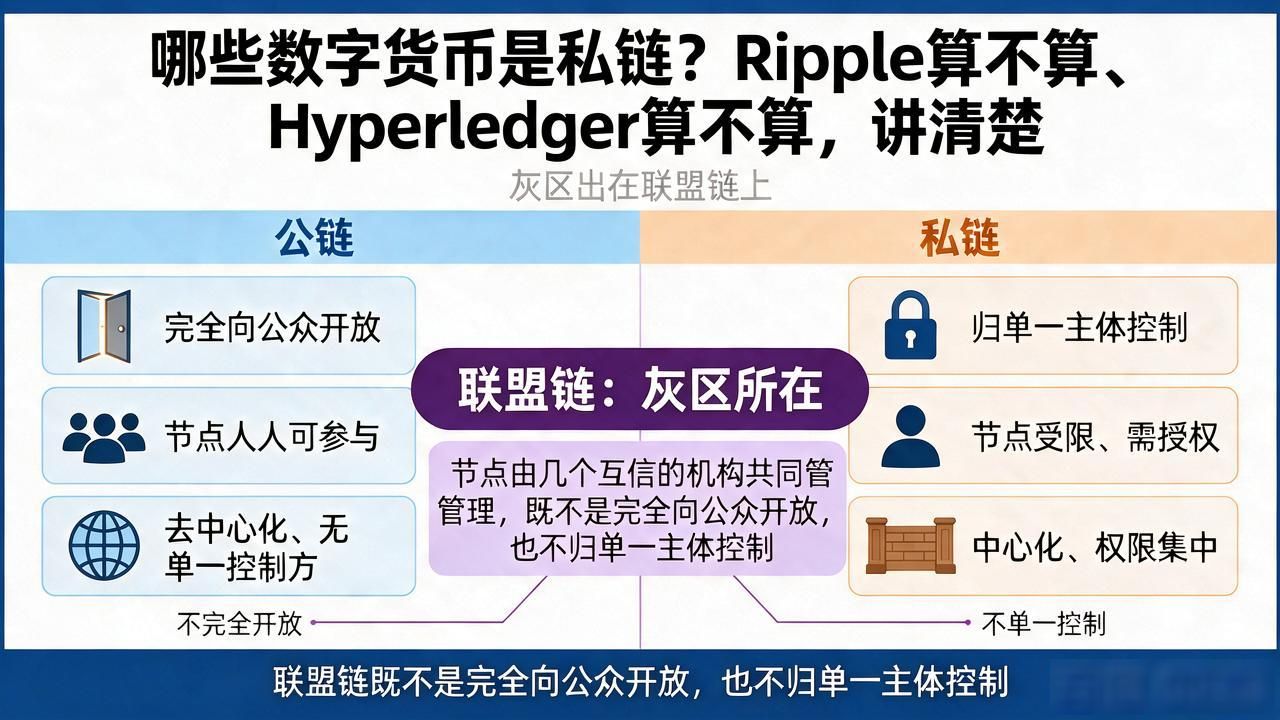 哪些数字货币是私链？Ripple算不算、Hyperledger算不算，讲清楚